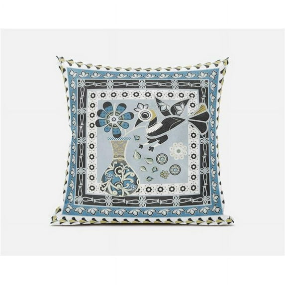 Love Your Vase Peacock Indoor/Outdoor Pillow with Removable Cover in Light Blue Black White26x26