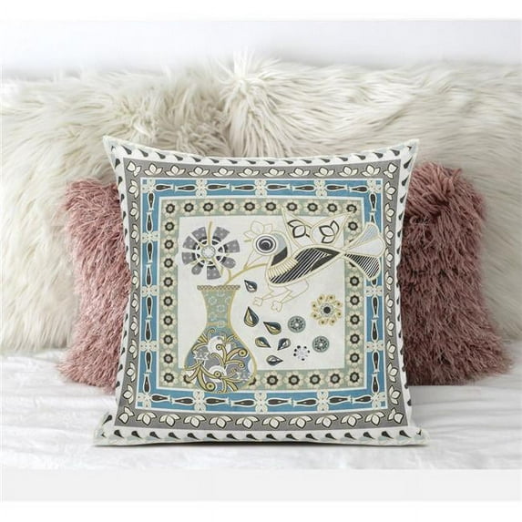 Love Your Vase Peacock Throw Pillow in Off-White Gray Green 18x18