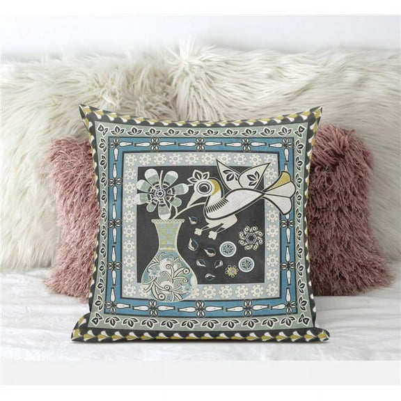 Love Your Vase Peacock Throw Pillow with Removable Cover in Black Blue Yellow White 18x18