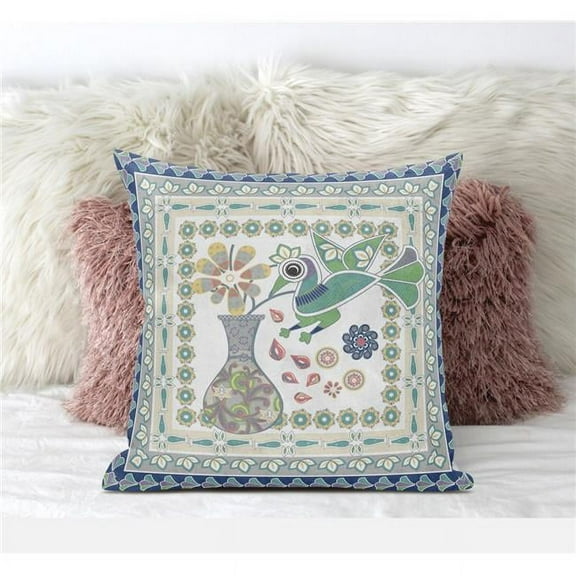 Love Your Vase Peacock Throw Pillow with Removable Cover in Cream Green Yellow 18x18