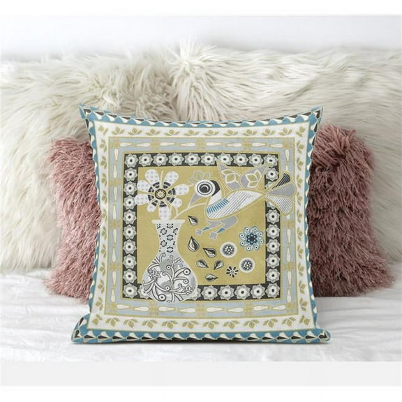 Love Your Vase Peacock Throw Pillow with Removable Cover in Dark Beige White 18x18