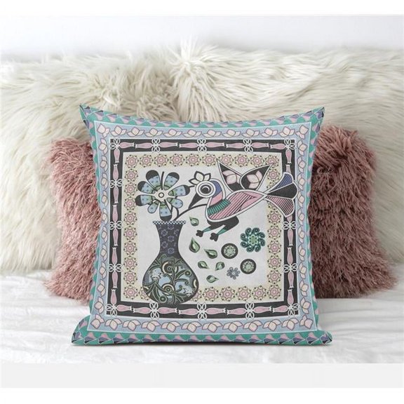 Love Your Vase Peacock Throw Pillow with Removable Cover in Gray Black Pink 20x20