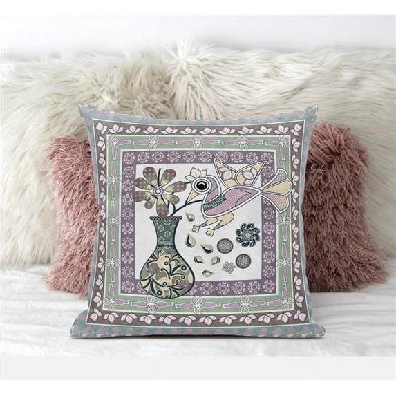 Love Your Vase Peacock Throw Pillow with Removable Cover in Pink Brown 16x16