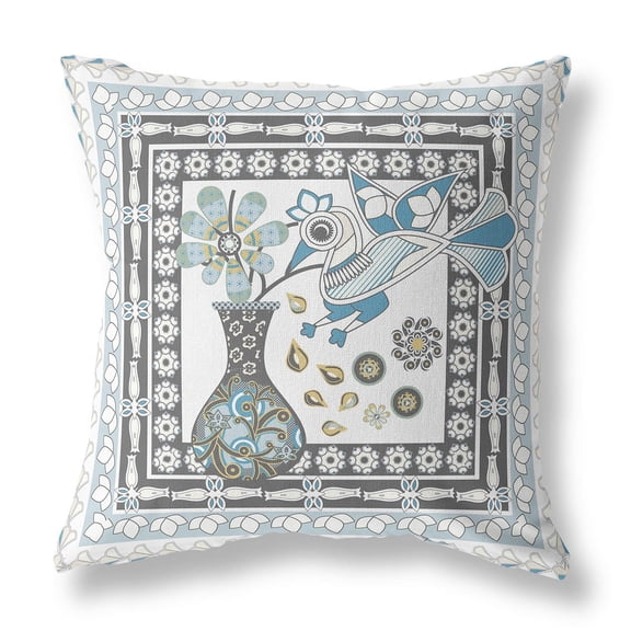 Love Your Vase Peacock Throw Pillow with Removable Cover in White Black Blue 20x20