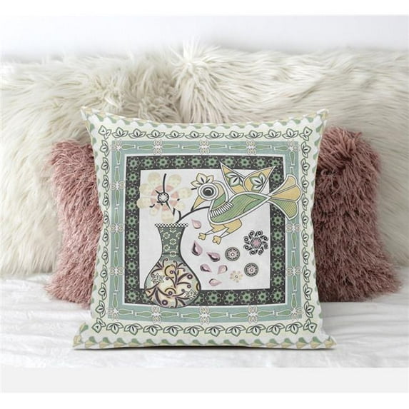 Love Your Vase Peacock Indoor/Outdoor Fabric Pillow -White Black Yellow 16"