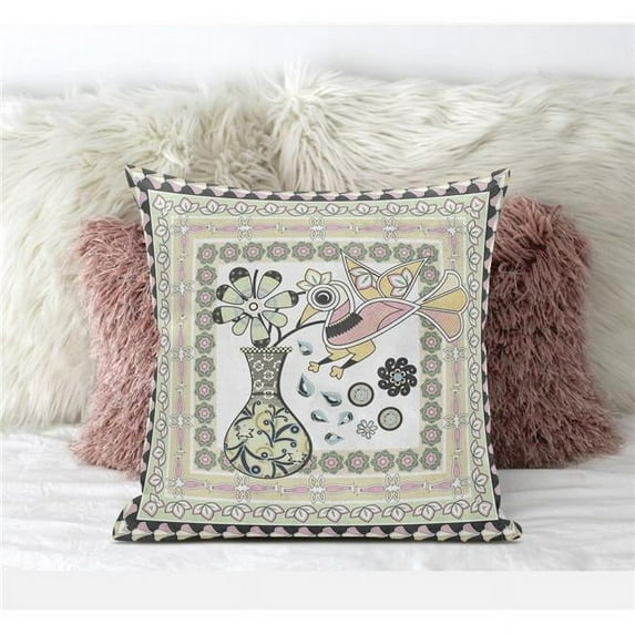 Love Your Vase Peacock Throw Pillow with Removable Cover in White Pink Light Green 18x18