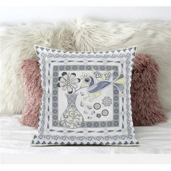 Love Your Vase Peacock Throw Pillow with Removable Cover in White Yellow Gray 20x20