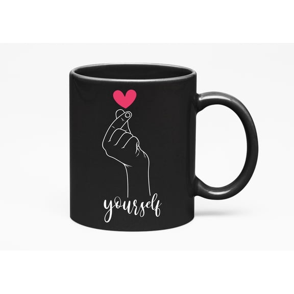 Love Yourself Cute KPop Themed Cup or Korean Merchandise, Black 11oz Ceramic Mug