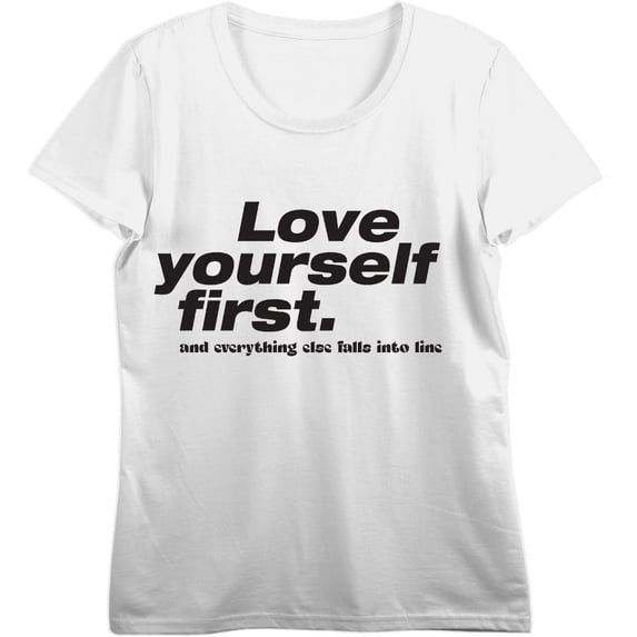 "Love Yourself First" Women's Vivid White Crew Neck Short Sleeve Top-Medium