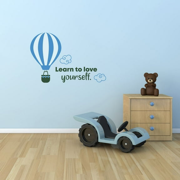Love Yourself Hot Air Balloon Quote Cartoon Quotes Decors Wall Sticker Art Design Decal for Girls Boys Kids Room Bedroom Nursery Kindergarten Home Decor Stickers Wall Art Vinyl Decoration (8x10 inch)