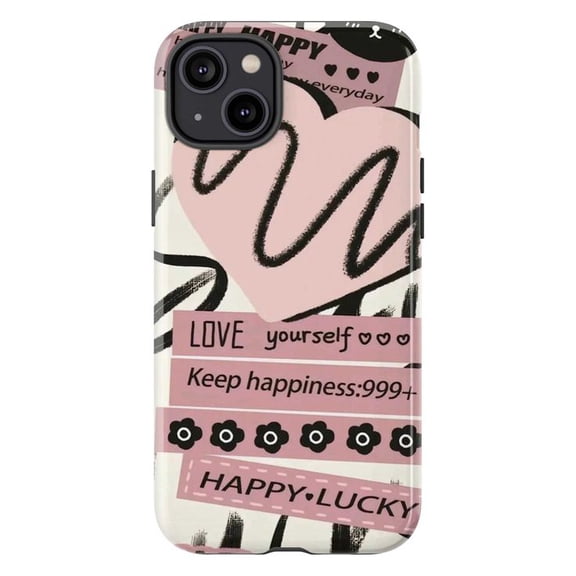Love Yourself Phone Case, Pink Heart and Positive Quote Aesthetic Phone Cover for iPhone 17 16 15 14 13 12 11 Plus Pro Max Mini