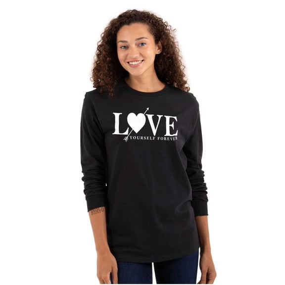 Love Yourself Self Care Inspirational Women Plus Size Long Sleeve Graphic Tee Brisco Brands 2X