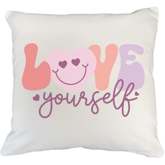 Love Yourself with Retro Smiling Heart, Valentine's Day Art Merch Gift, White Pillow Case 18X18 IN