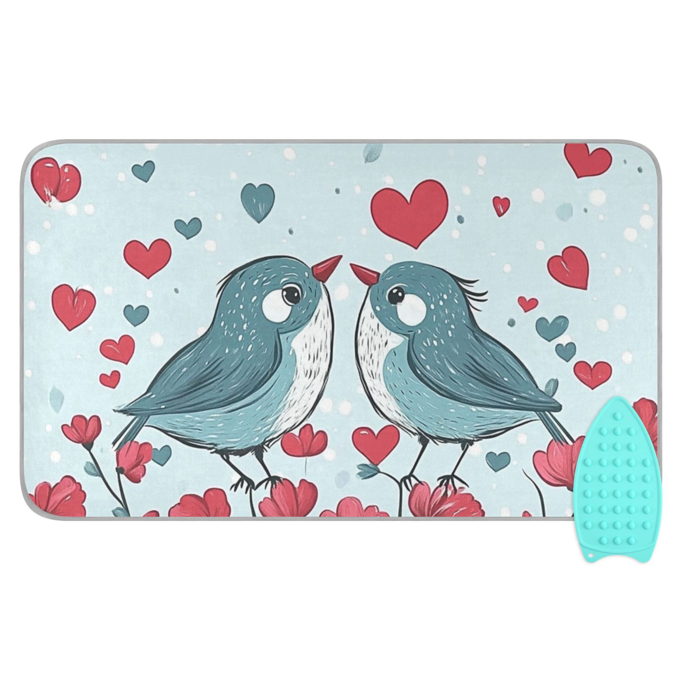 Love and Birds Ironing Mat Blanket for Table Top Travel Portable Ironing Board Pad 47.2x27.6 Inch