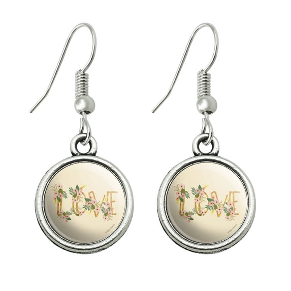 Love and Flowers Novelty Dangling Drop Charm Earrings