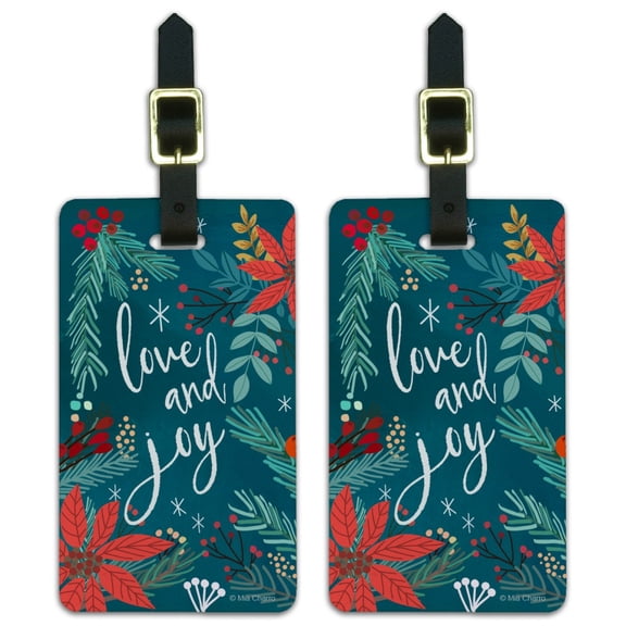 Love and Joy at Christmas Poinsettias Luggage ID Tags Suitcase Carry-On Cards - Set of 2