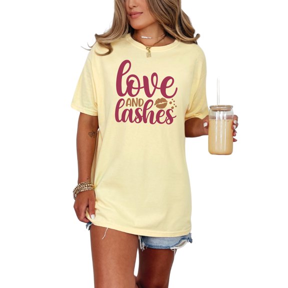 Love and Lashes Fun Graphic, Butter Comfort Colors T-Shirt, Medium