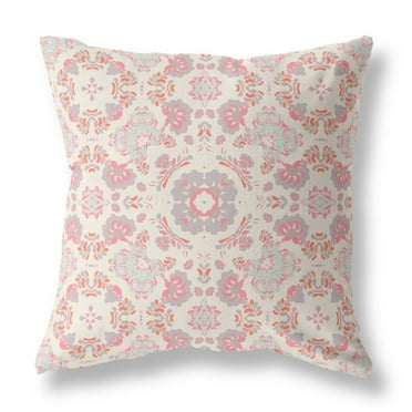 Love and Liberty Indoor/Outdoor Fabric Pillow with Zip in Pink White 16x16