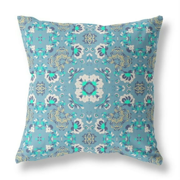 Love and Liberty Indoor/Outdoor Pillow with Removable Cover in Light Blue White 20x20