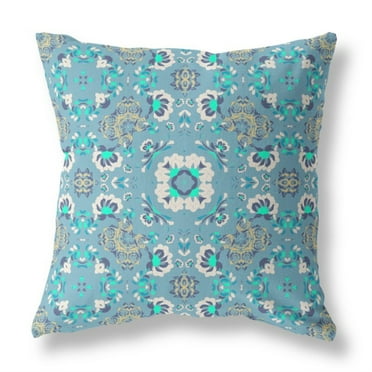 Love and Liberty Indoor/Outdoor Pillow with Removable Cover in Light Blue White 26x26