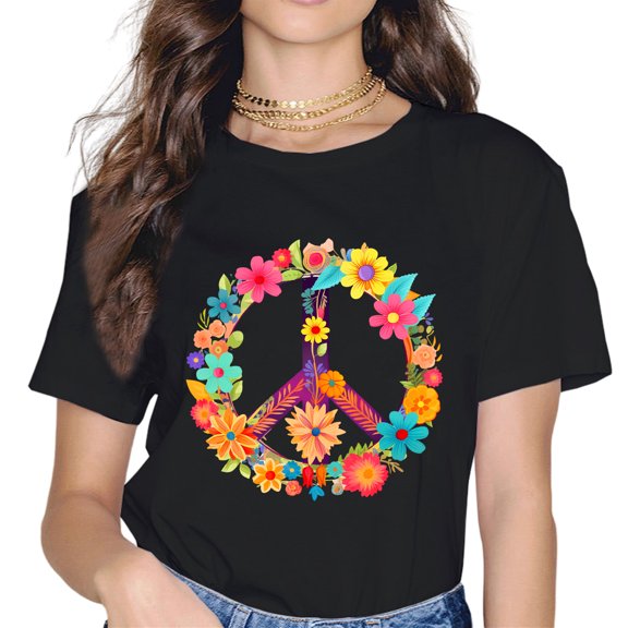Love and Peace Flower Hippie Lover Beautiful Cute Funny Gift Women T-Shirt