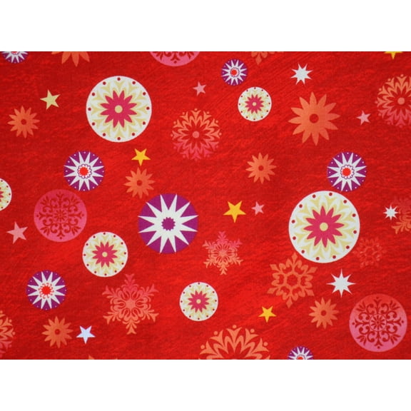 "Love and Peace" Snowflake Pattern Red 100% Cotton Fabric Sold by the Yard