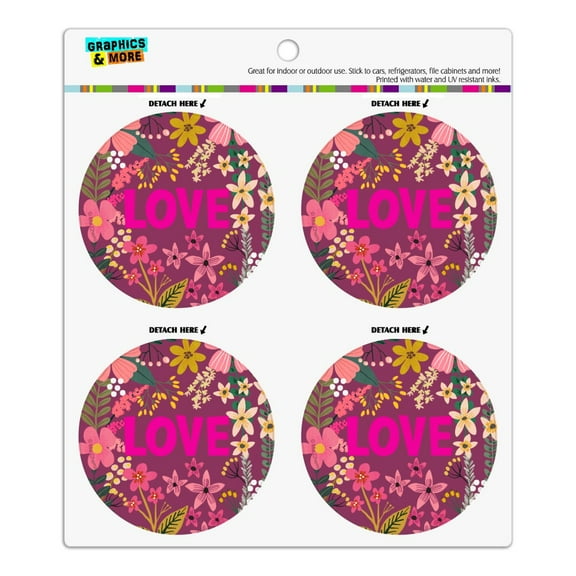 Love and Pretty Flowers Refrigerator Fridge Locker Vinyl Circle Magnet Set