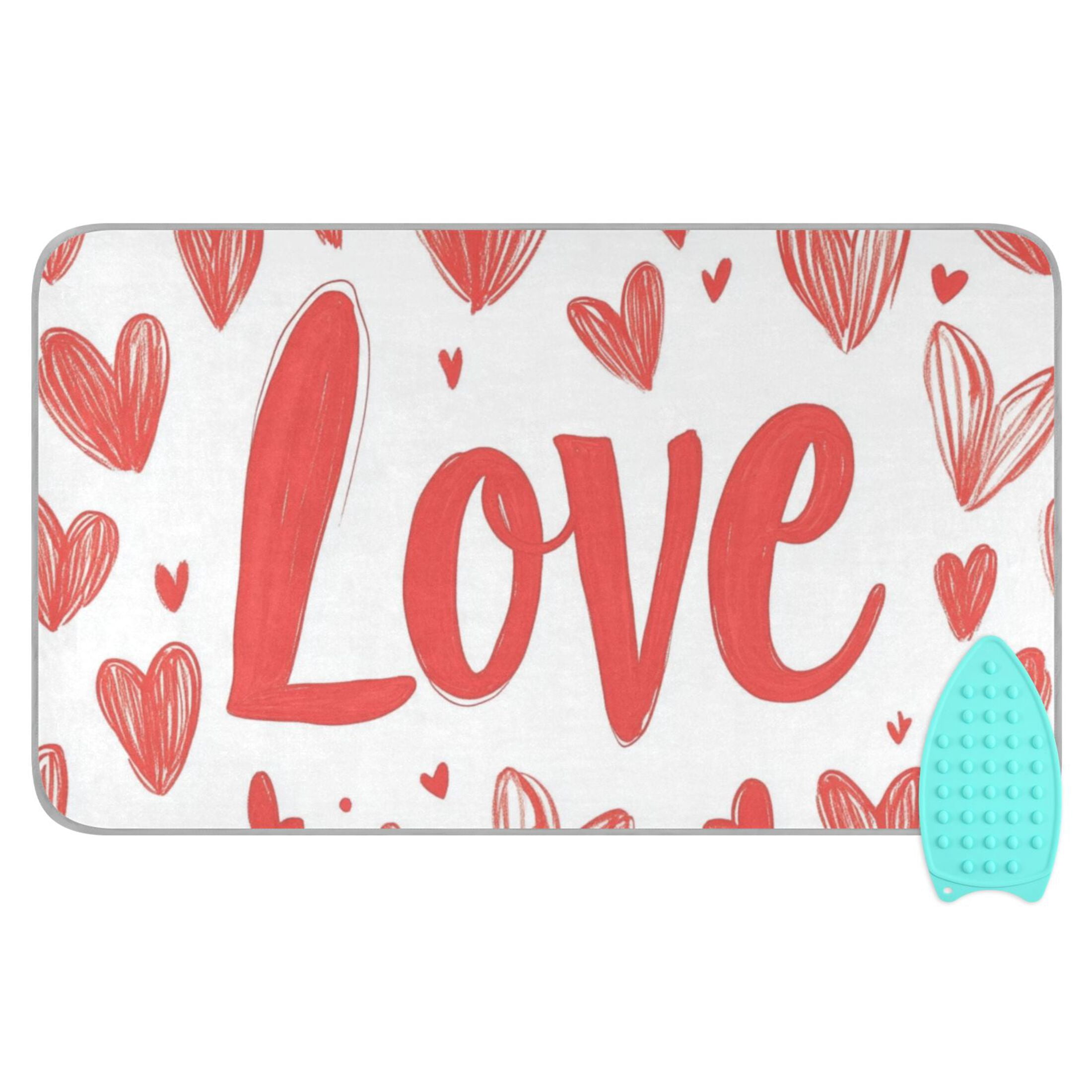 Love and Red Doodle Hearts Valentine Ironing Mat Blanket Portable Travel Ironing Pad Heat Resistant Pad 47.2" x 27.6”