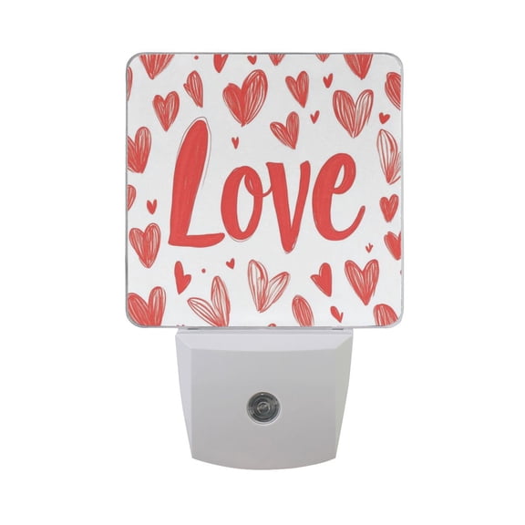 Love and Red Doodle Hearts Valentine LED Night Light with Smart Sensor Plug Into Wall Dusk to Dawn 2 packs