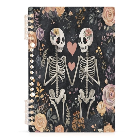 Love and Skulls A5 8.3x5.7in PP Notebook, Adjustable Rings, 60 Sheets, Diary or Journey Note
