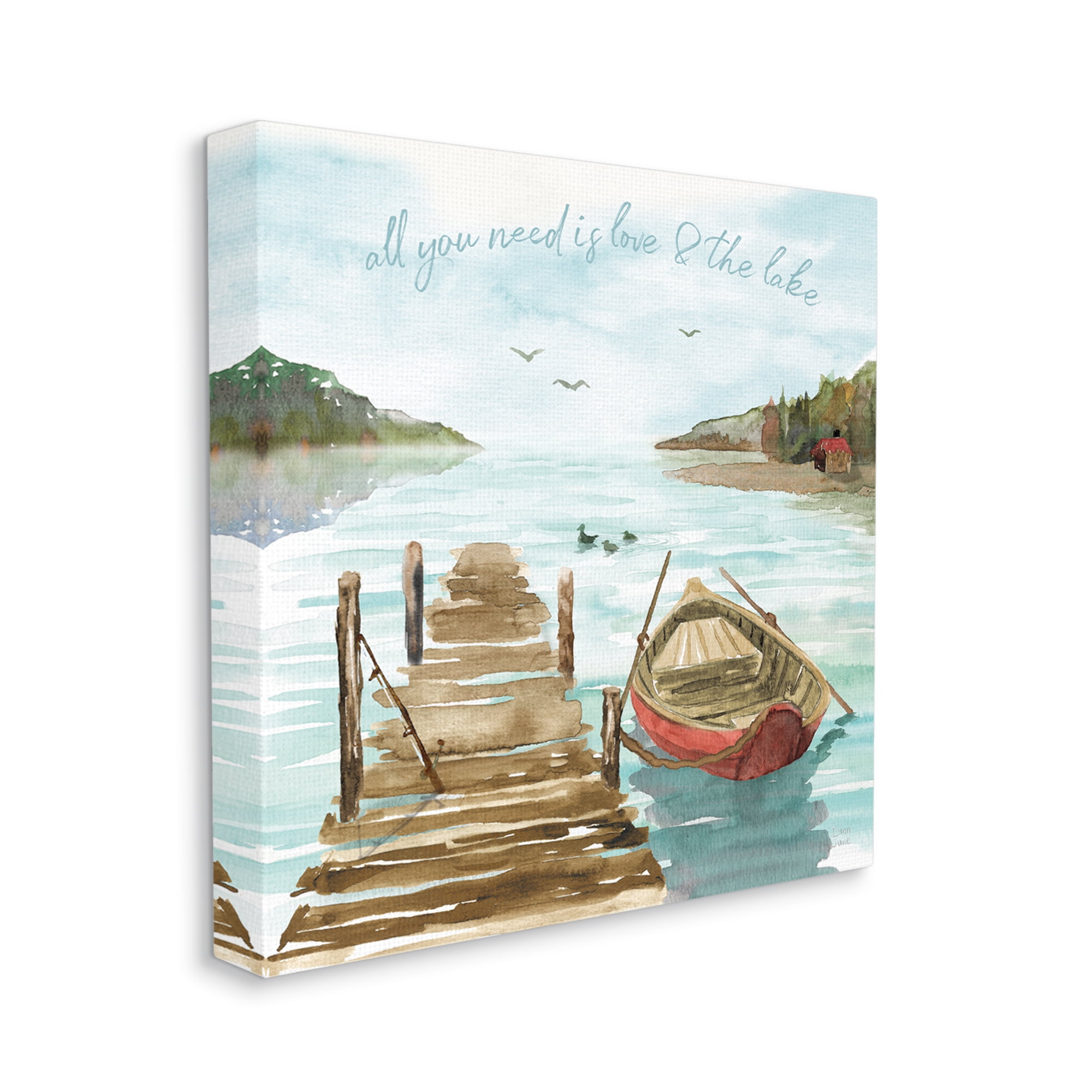 Love and The Lake Sentiment Boat Dock Landscape Landscape Gallery-Wrapped Canvas Print Wall Art, 17x17