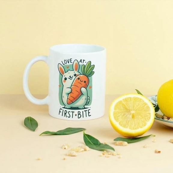 Love at First Bite Bunny Mug Cute Bunny Coffee Cup Adorable Rabbit Tea Mug