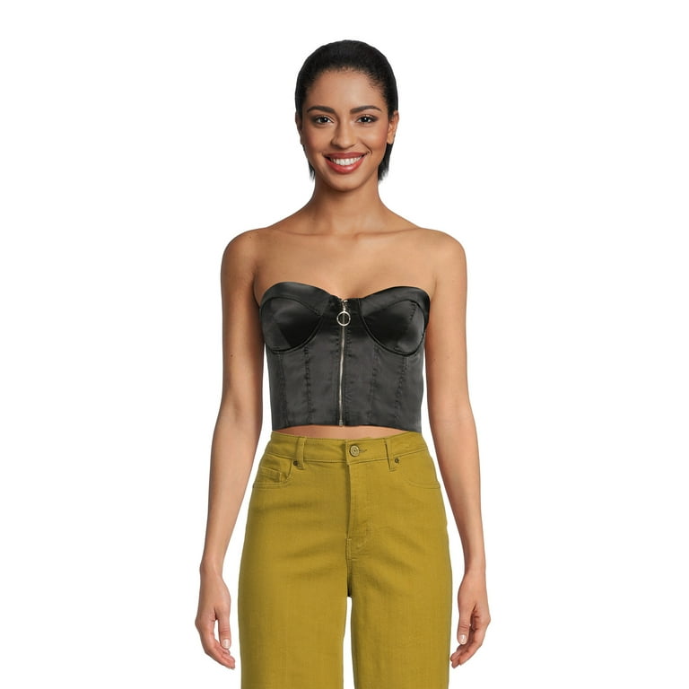 Love by Design Women's Juniors Cropped Satin Sleevless Bustier Top 