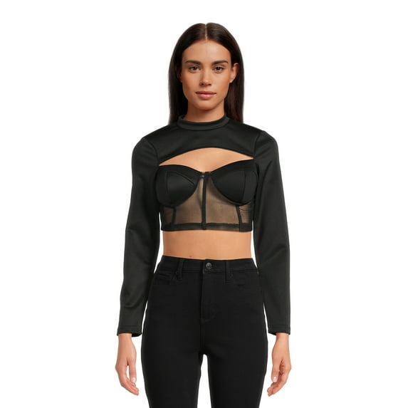 Love by Design Women's Juniors Long Sleeve Cutout Busiter Crop Top