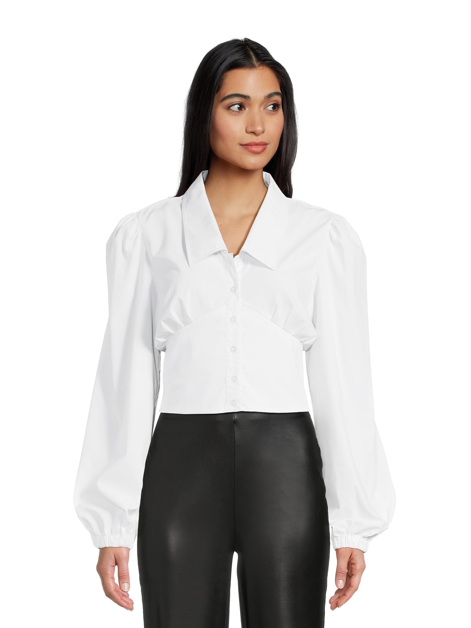 Love by Design Women's Juniors Savant Long Sleeve Button Up Corset Crop Top