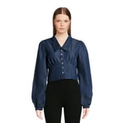 Love by Design Women's Juniors Savant Long Sleeve Button Up Corset Crop Top
