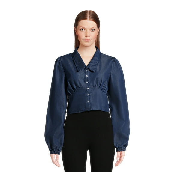 Love by Design Women's Juniors Savant Long Sleeve Button Up Corset Crop Top