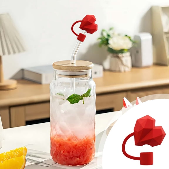 Love heart Straw Cover Cap, Reusable Silicone Toppers, Heart-shaped Drinking Tips Lids, Dust-Proof Tips Lids Straw for Protector Caps Party Decor