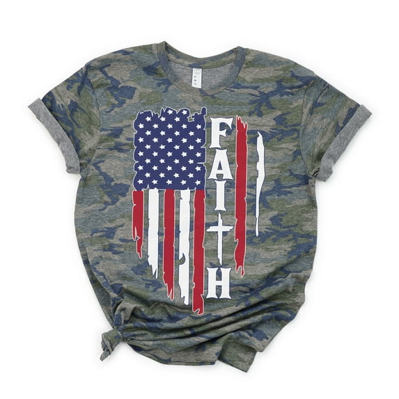 Love in Faith | American Faith Short Sleeve | Christian T-Shirts for Women | Vintage Camo | 4XL