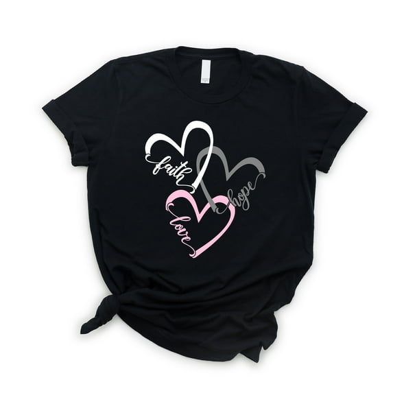 Love in Faith | Faith Hope Love Hearts Short Sleeve | Black | Christian T-Shirts for Women | Faith Based Apparel |Christian Gifts