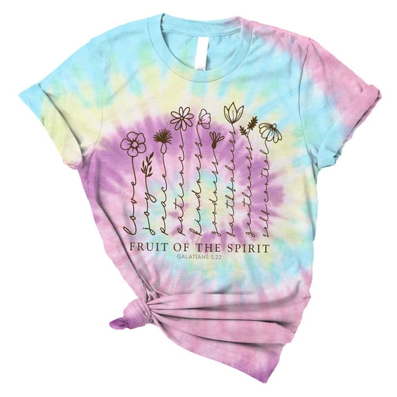 Love in Faith | Fruit of The Spirit Short Sleeve | Jelly Bean Tie Dye | Christian T-Shirts for Women | Faith Based Apparel |Christian Gifts