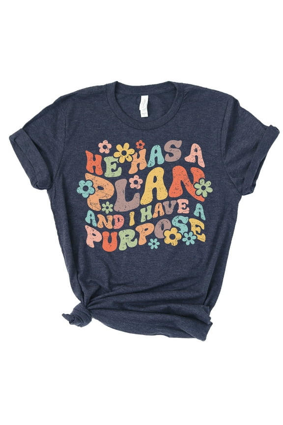 | He Has a Plan Short Sleeve | Heather Navy | Christian T-Shirts for Women | Faith Based Apparel |Christian Gifts