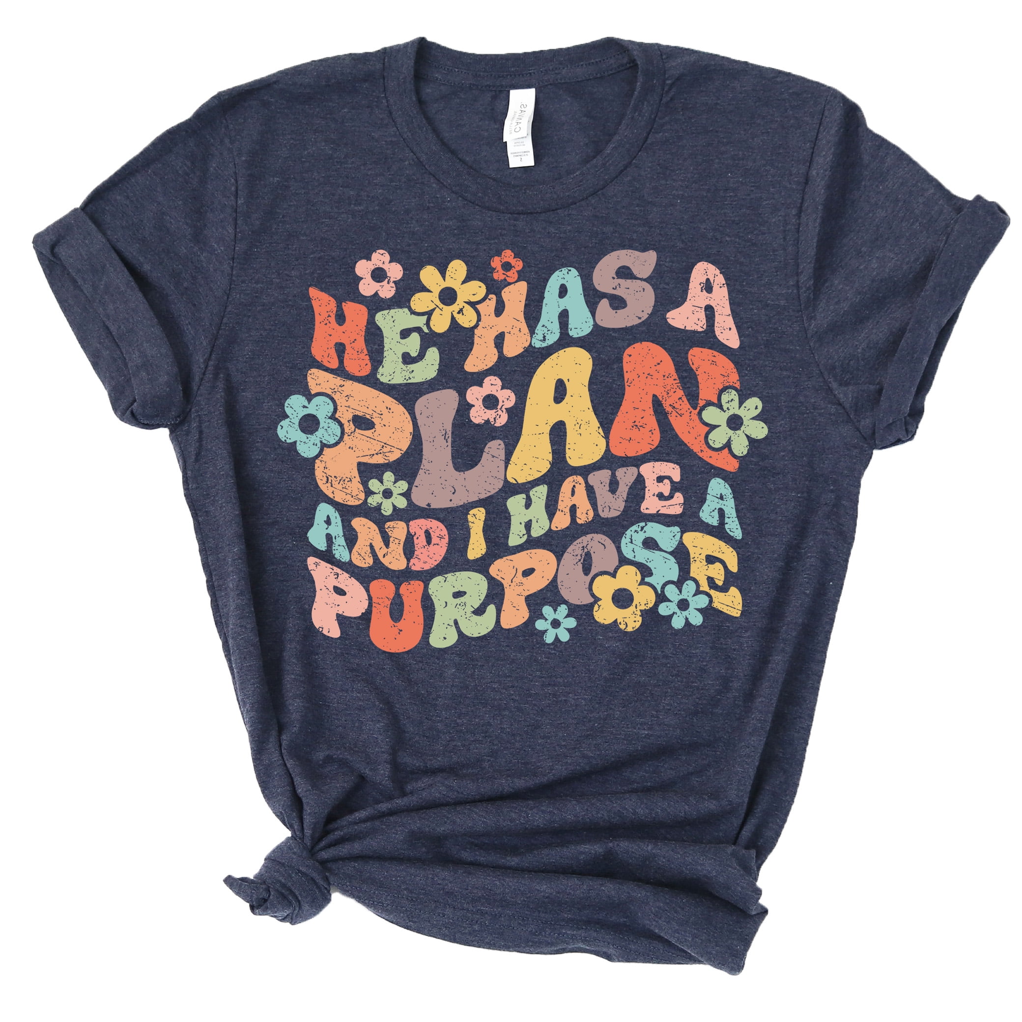 Love in Faith He Has a Plan Short Sleeve Heather Navy Christian TShirts for Women Faith