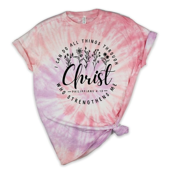 Love in Faith | I Can Do All Things Daisy | Christian T-Shirts for Women | Sweetheart Tie Dye Small