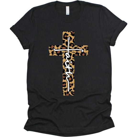 Love in Faith | Leopard Faith Cross Short Sleeve | Christian T-Shirts for Women | Faith-Based Apparel | Christian Gifts