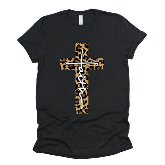 Love in Faith Leopard Faith Cross T-Shirt Faith-Based Apparel Christian Gifts