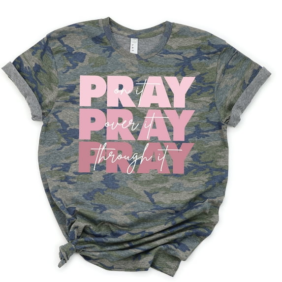 Love in Faith | Pray On It Short Sleeve | Vintage Camo | Christian T-Shirts for Women | Faith Based Apparel |Christian Gifts