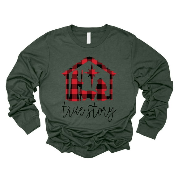 Love in Faith | True Story Long Sleeve | Heather Forest | Christian T-Shirts for Women | Faith Based Apparel |Christian Gifts