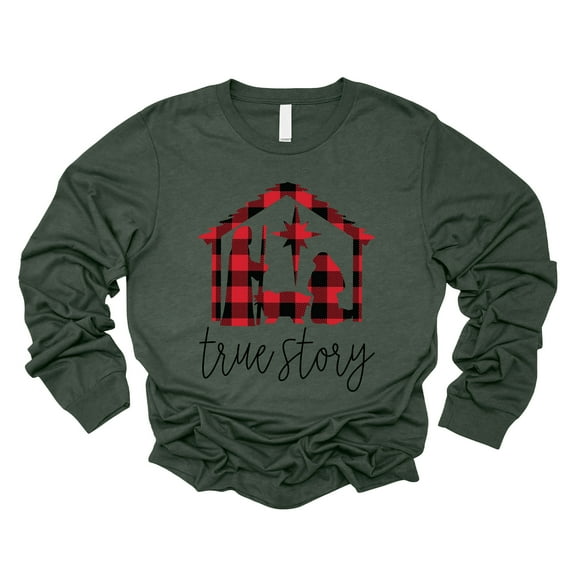 Love in Faith | True Story Long Sleeve | Heather Forest | Christian T-Shirts for Women | Faith Based Apparel |Christian Gifts