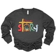 thumbnail image 1 of Love in Faith | True Story Manger Long Sleeve | Heather Charcoal | Christian T-Shirts for Women | Faith Based Apparel |Christian Gifts, 1 of 7